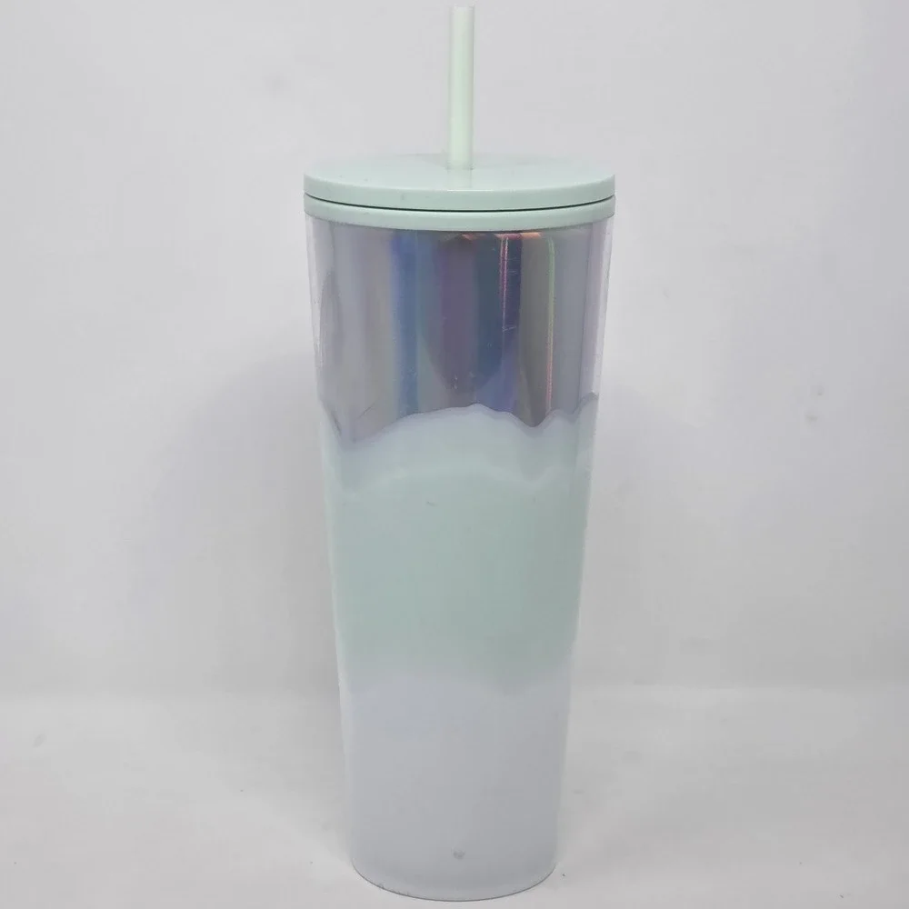 NEW Starbucks Holiday 2021 Tumbler Icy Mint White Silver Iridescent Drip 24 oz